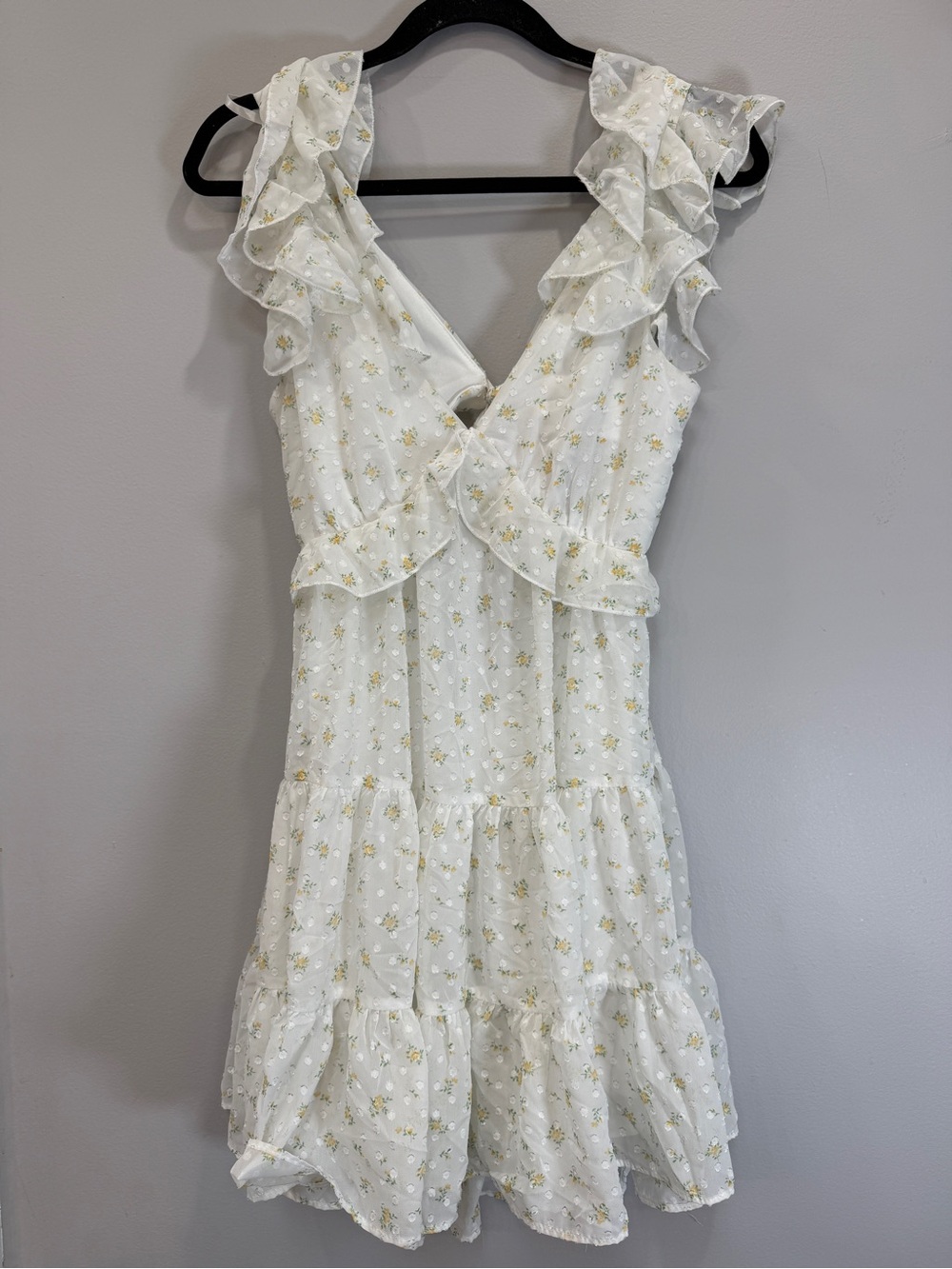 Trixxi White Dress with Gold Floral Embroidery